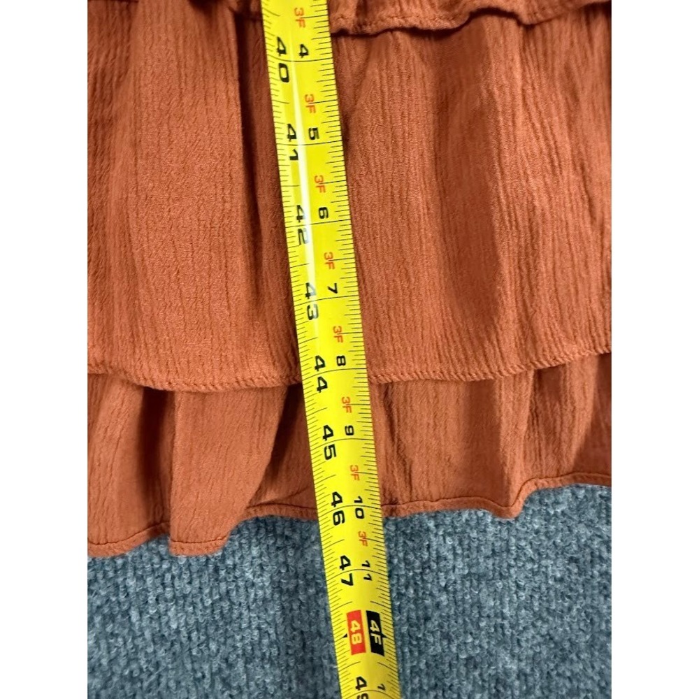 Knox Rose Orange Boho Midi Dress Women's Medium Approx Tiered Ruffle Long Sleeve - Picture 7 of 14